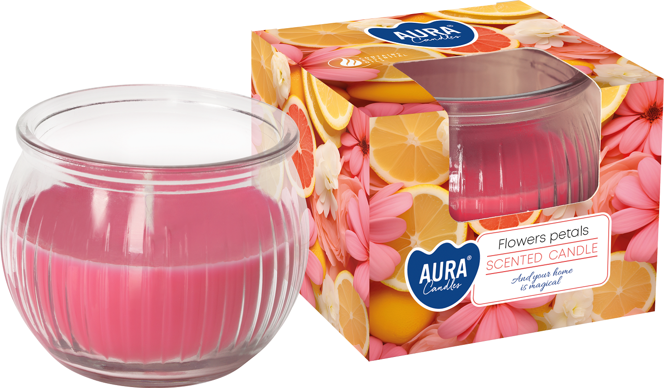 Bispol Aura sn69-428 PŁATKI KWIATÓW świeca zapachowa w karbowanym szkle - 18h