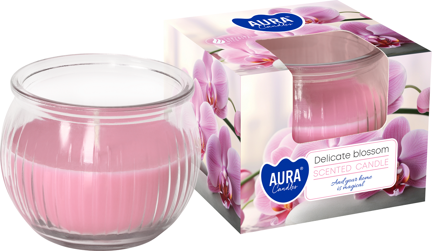 Bispol Aura sn69-421 DELIKATNE KWIATY świeca zapachowa w karbowanym szkle - 18h