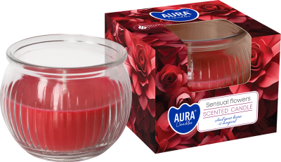 Bispol Aura sn69-420 ZMYSŁOWE KWIATY świeca zapachowa w karbowanym szkle - 18h