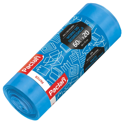 Paclan niebieskie worki na śmieci do segregacji papieru 60L 20 szt.