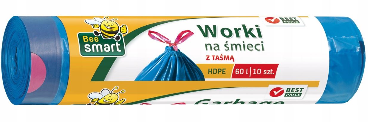 Paclan Bee Smart niebieskie worki na odpady z taśmą 60 l 10 sztuk