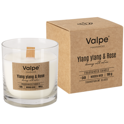 Bispol sn82-000-384 Valpe YLANG YLANG & RÓŻA świeca zapachowa w szkle z drewnianym knotem - 34H