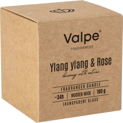 Bispol sn82-000-384 Valpe YLANG YLANG & RÓŻA świeca zapachowa w szkle z drewnianym knotem - 34H