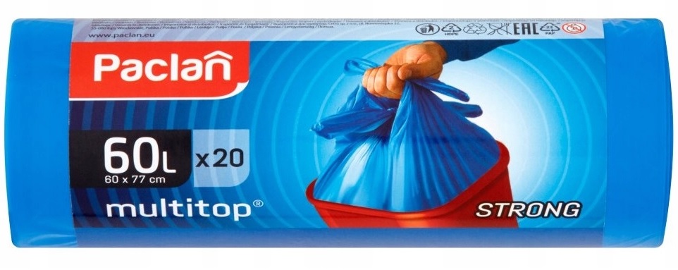 Paclan Multitop niebieskie worki na odpady 60L 24 sztuki