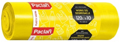 Paclan żółte worki do segregacji odpadów plastikowych 120l 10 sztuk