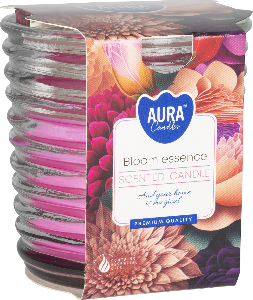 Bispol snw80-1-452 Aura KWIATOWA ESENCJA świeca zapachowa w prążkowanym szkle - 28h