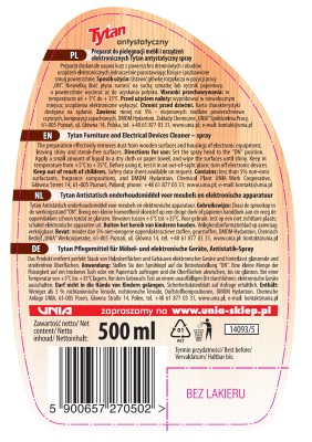 Tytan Urządzenia elektroniczne i meble antystatyczny płyn czyszczący w rozpylaczu 500g