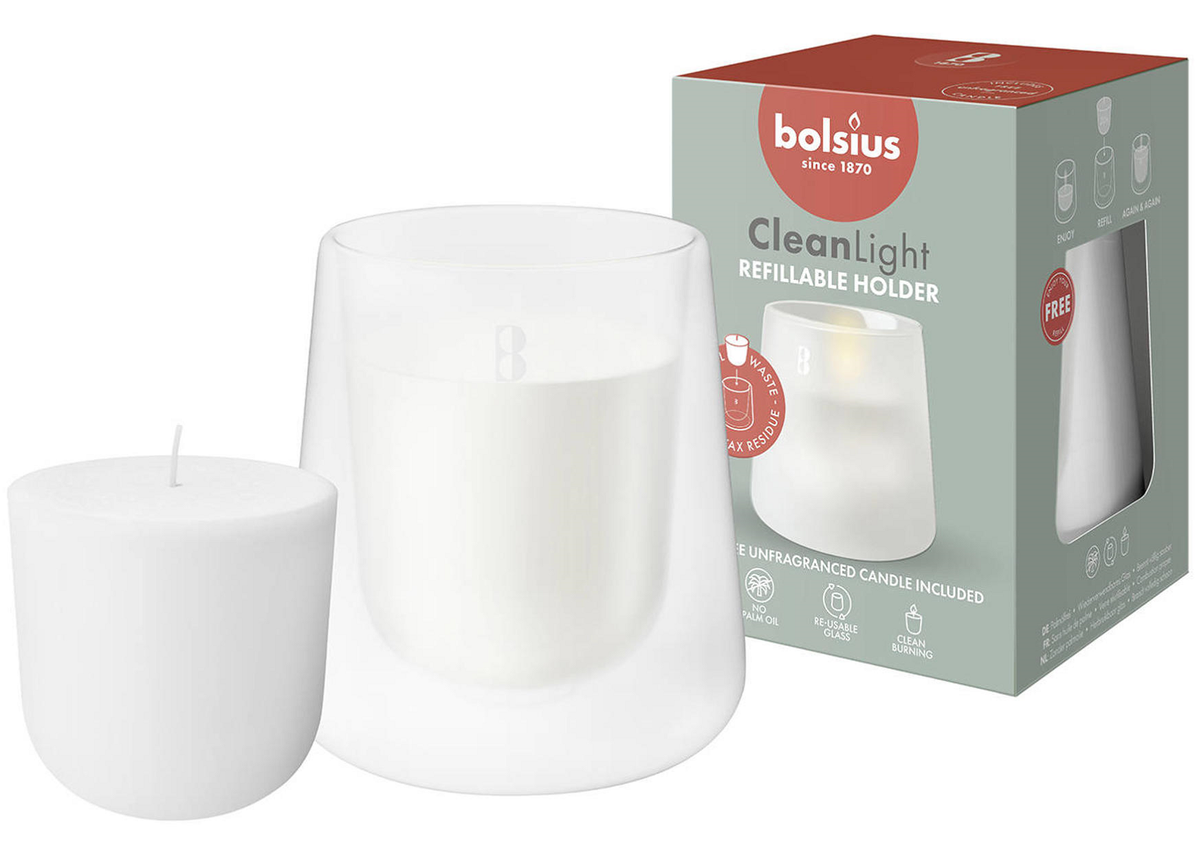 Bolsius Cleanlight Biały świecznik z bezzapachową wkładką