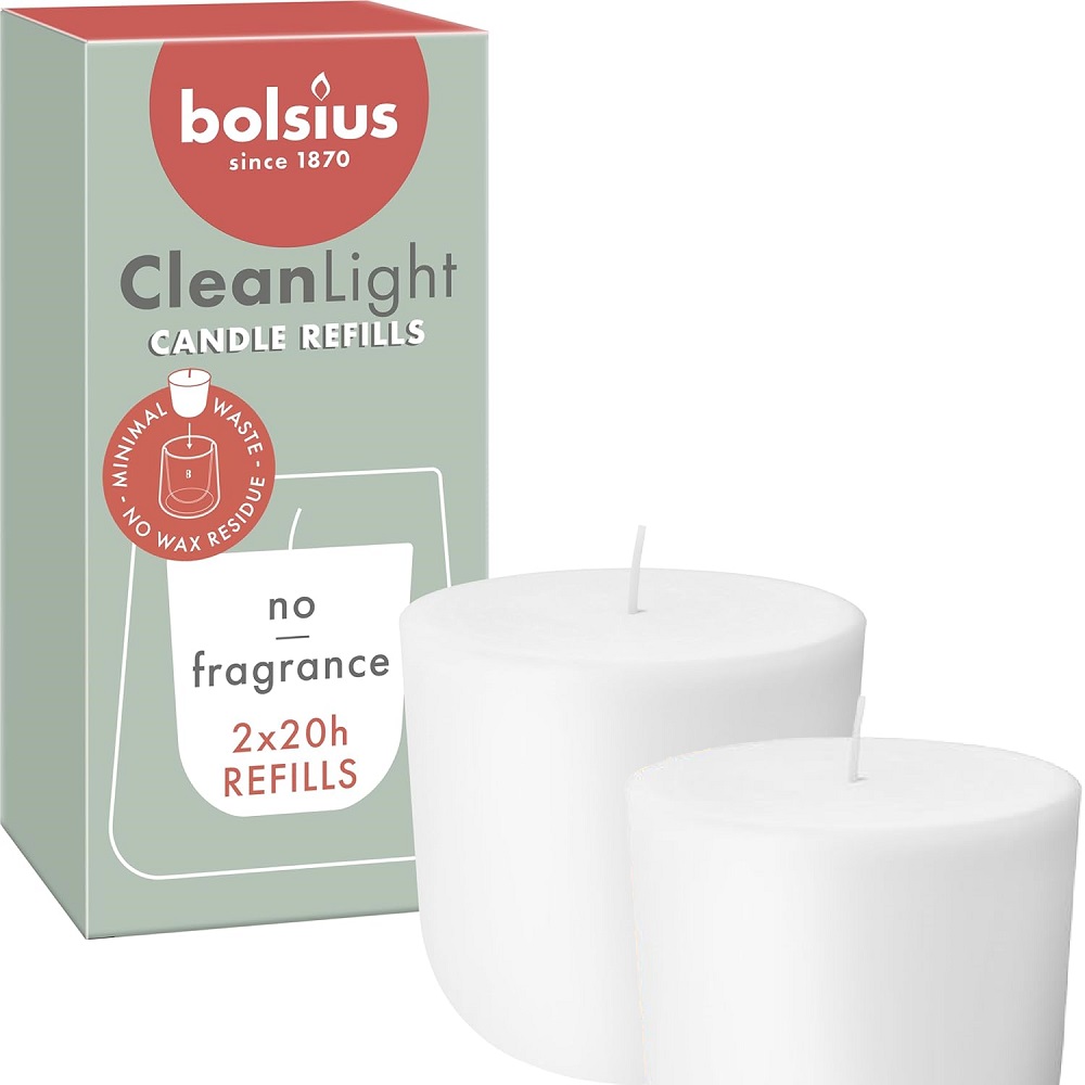Bolsius Cleanlight Biały bezzapachowy wkład 20 godzinny 2 sztuki