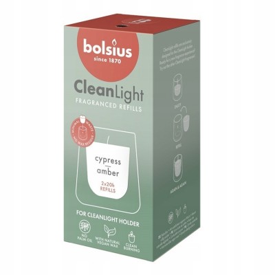 Bolsius Cleanlight Cyprys i Ambra wkład zapachowy do świecznika  2 sztuki