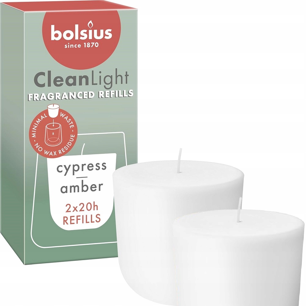 Bolsius Cleanlight Cyprys i Ambra wkład zapachowy do świecznika  2 sztuki