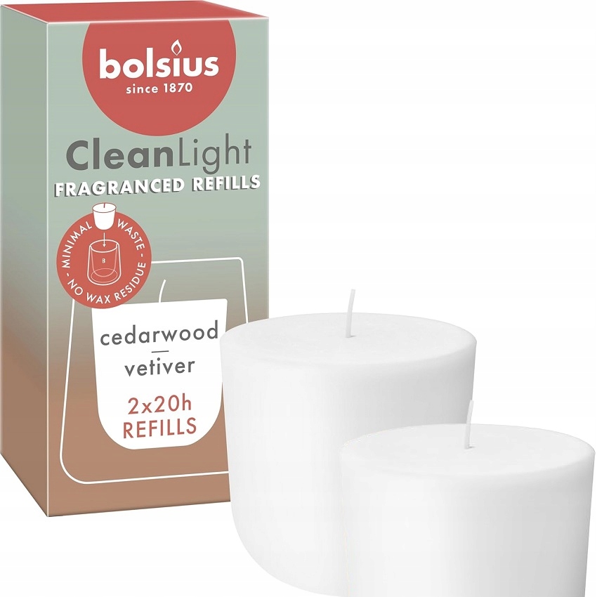 Bolsius Cleanlight Drzewo Cedrowe i Wetiwera wkład zapachowy do świecznika  2 sztuki