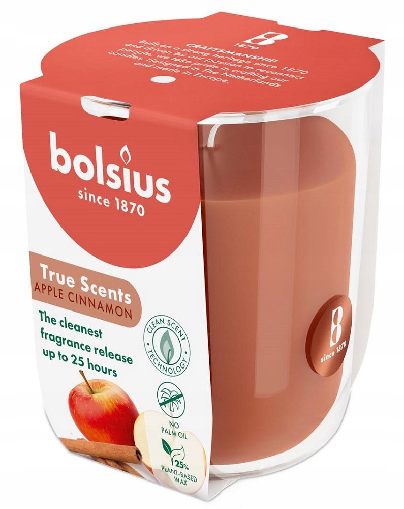 Bolsius True Scents Jabłko z Cynamonem świeca zapachowa 80/73 w szkle
