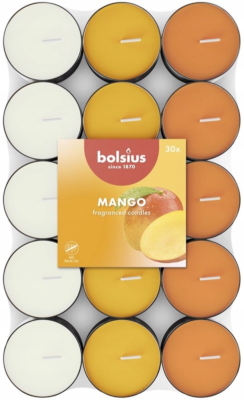 Bolsius Multi Coloured Mango podgrzewacze zapachowe 3,5 godzinne - 30 sztuk