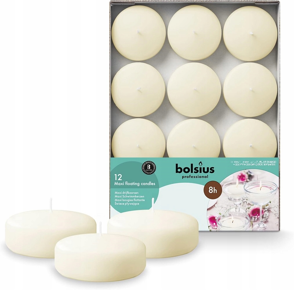 Bolsius Kremowa świeca pływająca 12 sztuk
