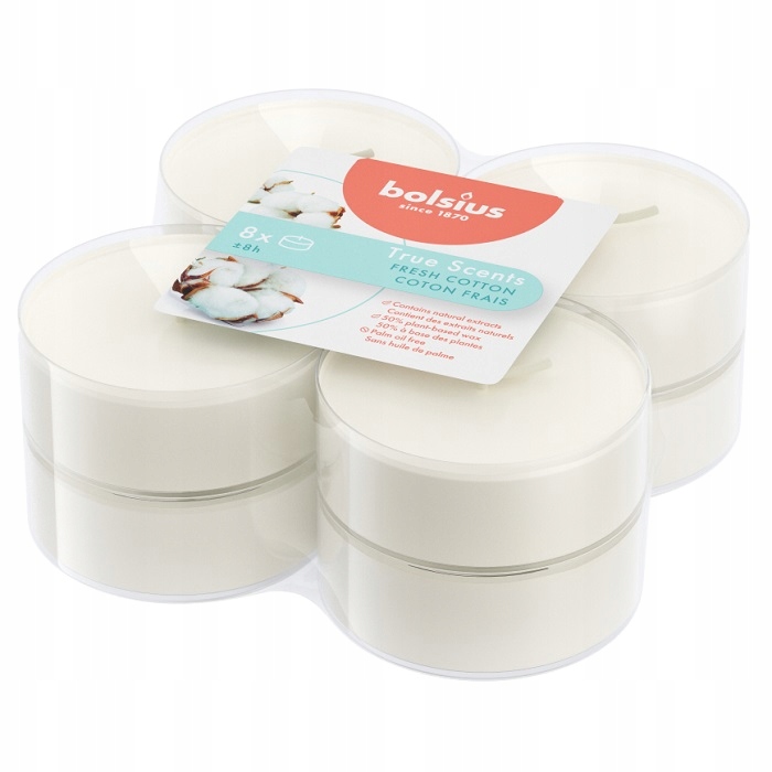 Bolsius True Scents Świeża Bawełna Świece zapachowe MAXI lights 8 sztuk