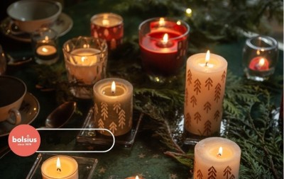 Bolsius Rustic Silhouette Delikatny Perłowy + Choinki świeca dekoracyjna 80/68 mm
