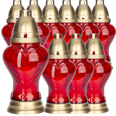 Bispol 3043 Serce Czerwony znicz szklany 10 sztuk