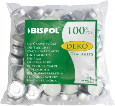 Bispol Aura Deco Tealights p10-100 podgrzewacze bezzapachowe 4h palenia 100 sztuk