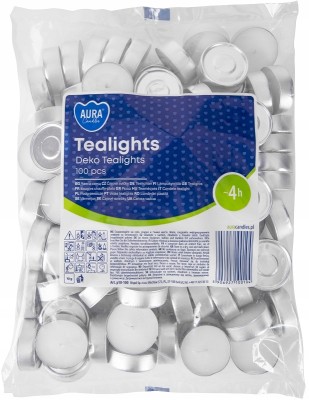 Bispol Aura Deco Tealights p10-100 podgrzewacze bezzapachowe 4h palenia 100 sztuk