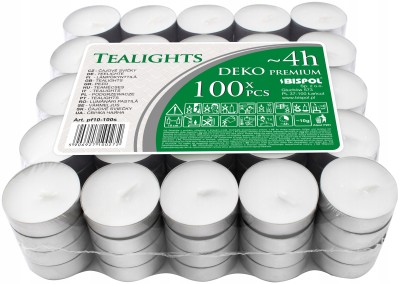 Bispol Aura Deco Premium Tealights pf10-100s podgrzewacze bezzapachowe 4h palenia 100 sztuk