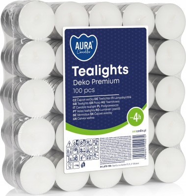 Bispol Aura Deco Premium Tealights pf10-100s podgrzewacze bezzapachowe 4h palenia 100 sztuk