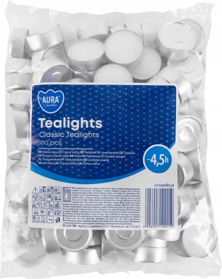 Bispol Aura Classic Tealights p15-100 podgrzewacze bezapachowe 4h palenia 100 sztuk