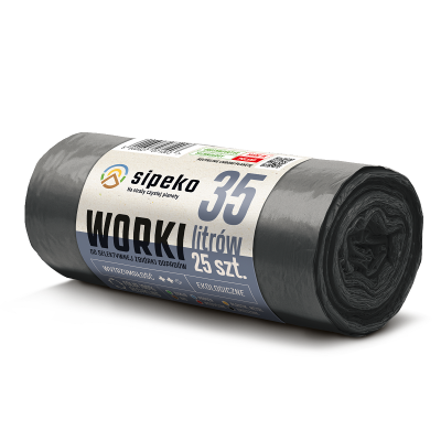 Sipeko worki na śmieci folia LDPE czarne 20mic / 50x60cm / 35 litrów / 25 sztuk