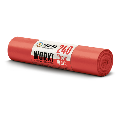 Sipeko worki na śmieci folia LDPE czerwone 43mic / 95x140cm / 240 litrów / 10 sztuk