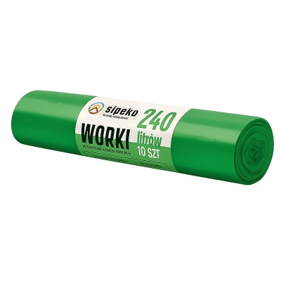 Sipeko worki na śmieci folia LDPE zielone 43mic / 95x140cm / 240 litrów / 10 sztuk