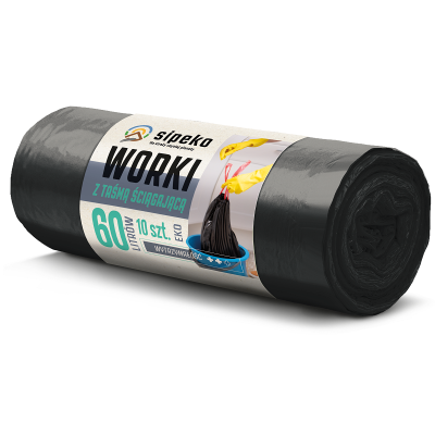 Sipeko worki na śmieci z taśmą ściągającą czarne 25mic / 60x67cm / 60 litrów / 10 sztuk