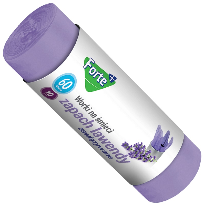 Forte+ Lawenda zapachowe worki na śmieci zawiązywane 60l / 10 sztuk