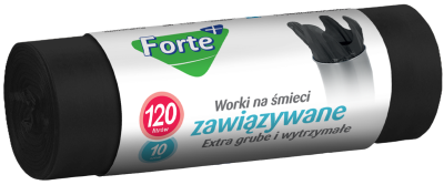 Forte+ worki na śmieci extra grube związywane LDPE czarne 120l / 10 sztuk