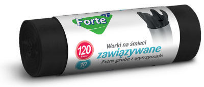 Forte+ worki na śmieci extra grube związywane LDPE czarne 120l / 10 sztuk