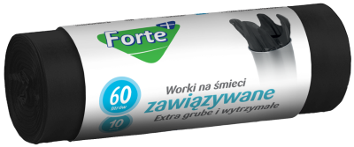 Forte+ worki na śmieci extra grube zawiązywane LDPE czarne 60l / 10 sztuk