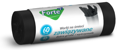 Forte+ worki na śmieci extra grube zawiązywane LDPE czarne 60l / 10 sztuk