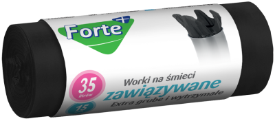 Forte+ worki na śmieci extra grube zawiązywane LDPE czarne 35l / 15 sztuk