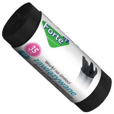Forte+ worki na śmieci extra grube zawiązywane LDPE czarne 35l / 15 sztuk