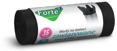 Forte+ worki na śmieci extra grube zawiązywane LDPE czarne 35l / 15 sztuk