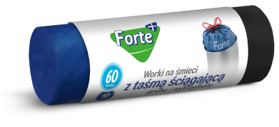 Forte+ worki na śmieci z taśmą LDPE czarne 60l / 10 sztuk