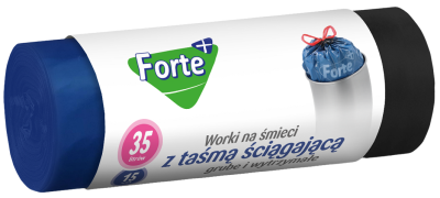 Forte+ worki na śmieci z taśmą LDPE czarne 35l / 15 sztuk