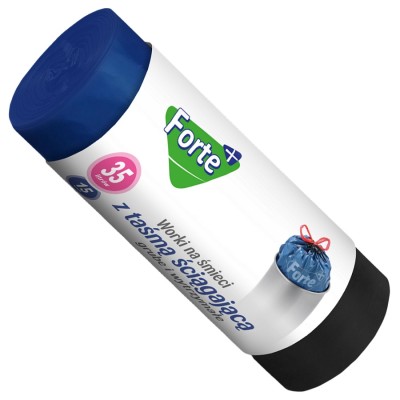Forte+ worki na śmieci z taśmą LDPE czarne 35l / 15 sztuk