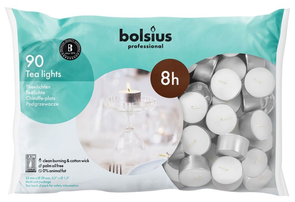 Bolsius podgrzewacze bezzapachowe białe 8 godzinne worek foliowy 90 sztuk