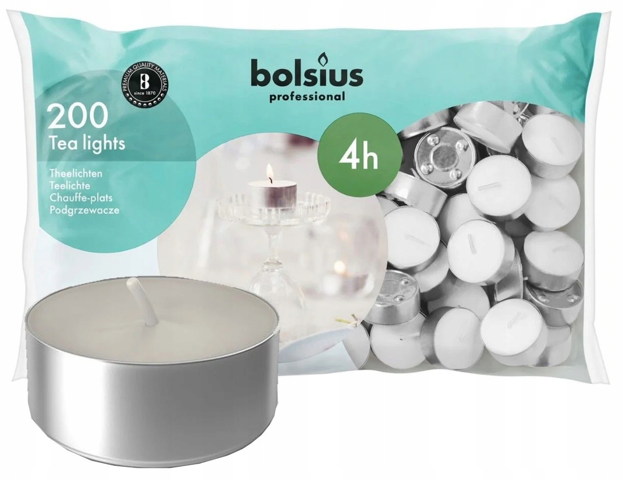 Bolsius podgrzewacze bezzapachowe białe 4 godzinne worek foliowy 200 sztuk
