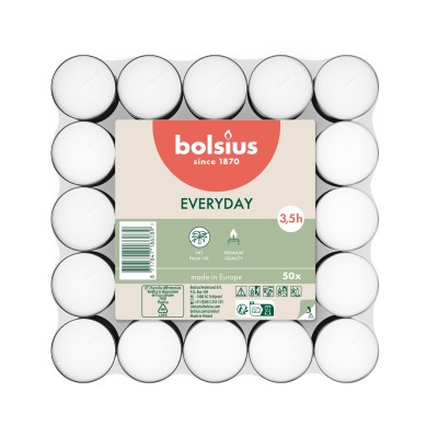 Bolsius Everyday Lites świeczki białe bezzapachowe 3,5h w stosie 50 sztuk