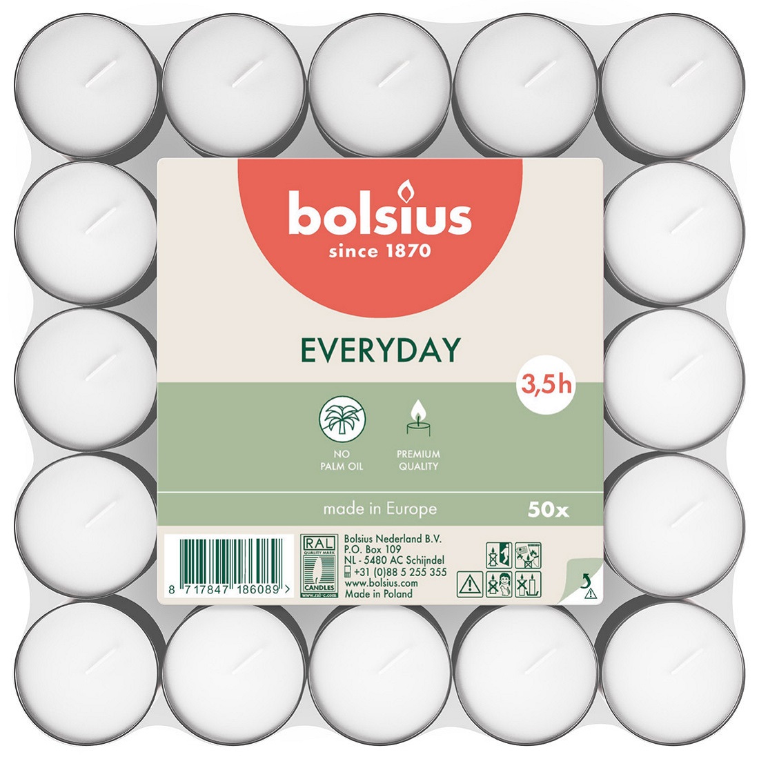 Bolsius Everyday podgrzewacze białe bezzapachowe 3,5h w stosie 50 sztuk