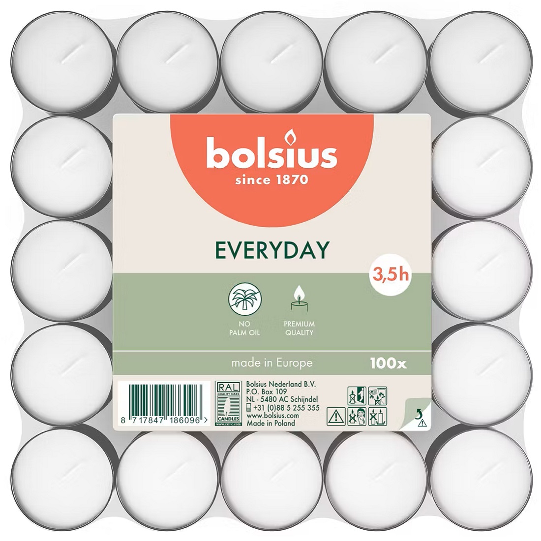 Bolsius Everyday podgrzewacze białe bezzapachowe 3,5h w stosie 100 sztuk