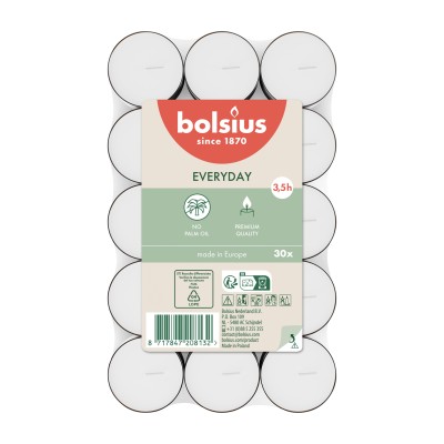 Bolsius Everyday Lites świeczki białe bezzapachowe 3,5h w stosie 30 sztuk
