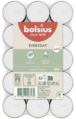 Bolsius Everyday podgrzewacze białe bezzapachowe 3,5h w stosie 30 sztuk