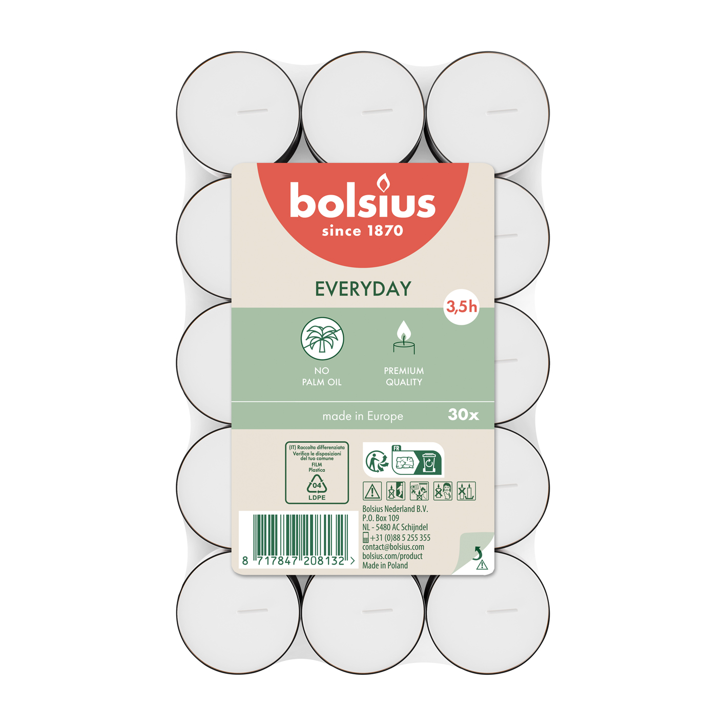 Bolsius Everyday Lites świeczki białe bezzapachowe 3,5h w stosie 30 sztuk